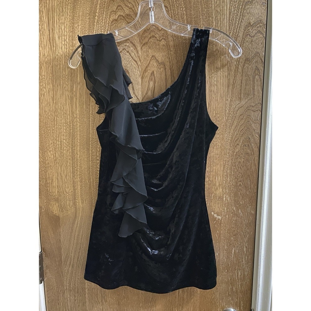 IZ Byer California Vintage Women's Velvet Cinched Ruffle Strap Tank Black Sz M